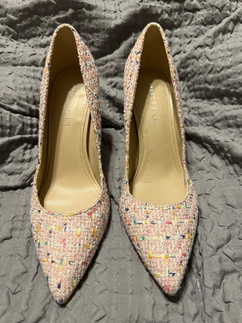 Marc Fisher Pink Tweed Pointed Toe Pumps with Multicolor Accents